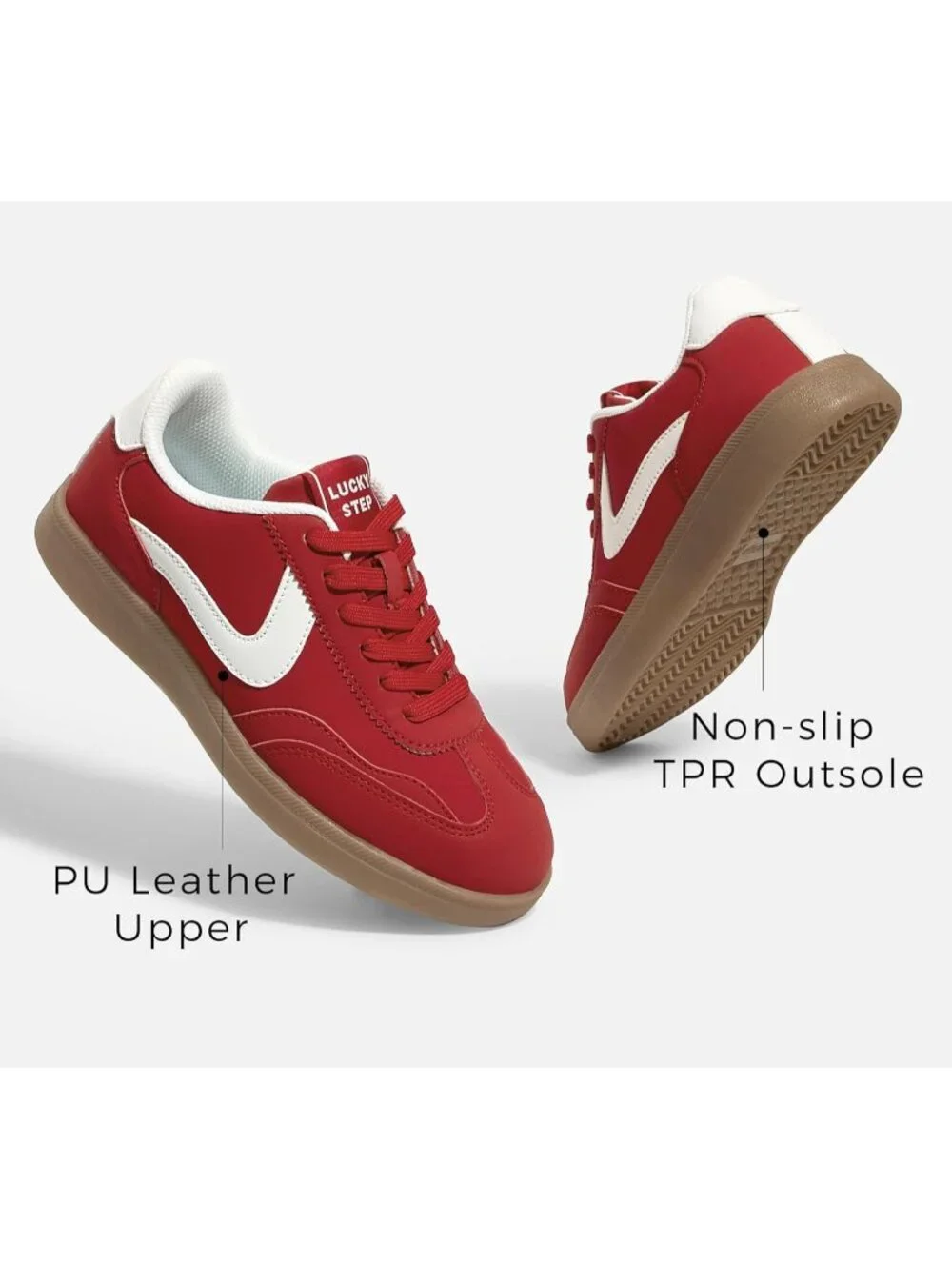 Women's Red Classic Fashion Casual Skate No Slip Lace Up Walking Sneaker Shoes